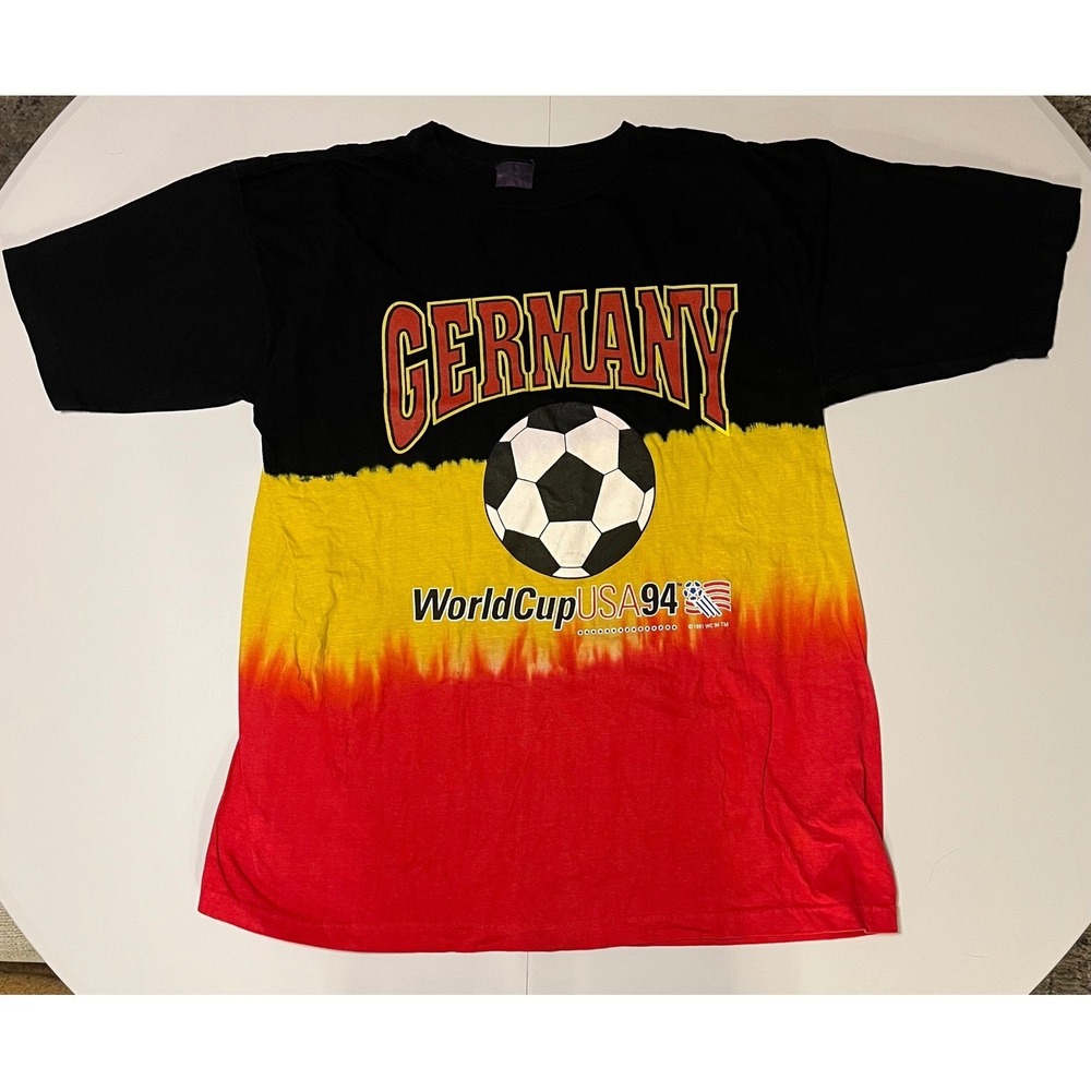 VTG 90s Germany World‎ Cup USA 94 Soccer T Shirt Tie Dye Color Block Futbol